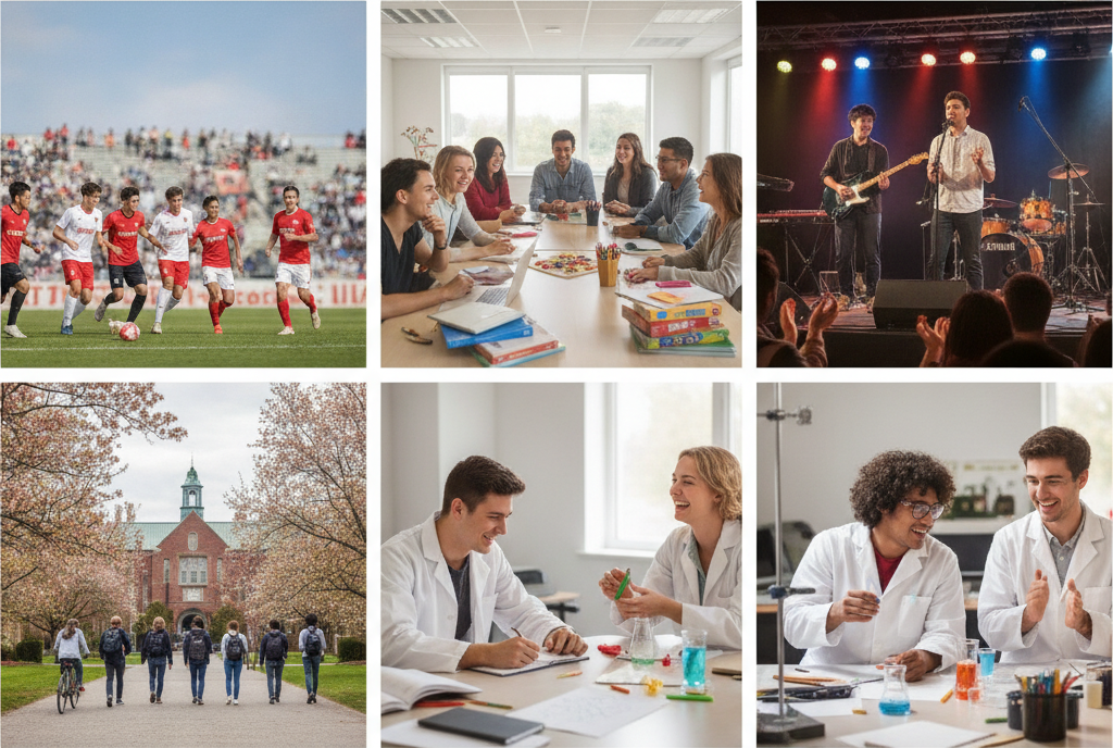 Collage of campus facilities and student activities