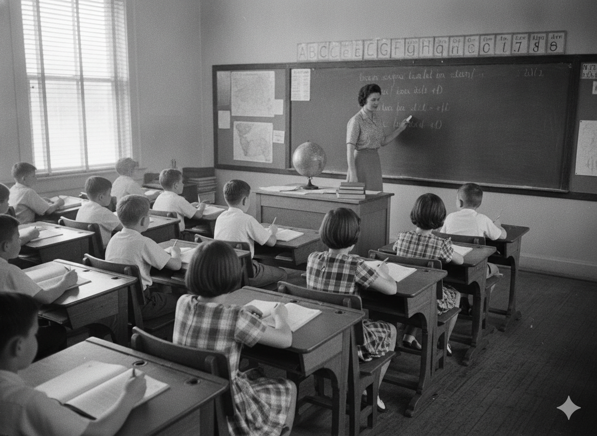 Early students in a classroom setting during the founding years.